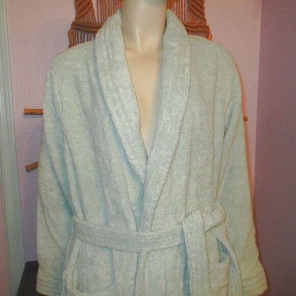 My Pillow Supima Cotton Bathrobe Women's Size S Heavyweight Green Pockets Belt - Picture 2 of 10